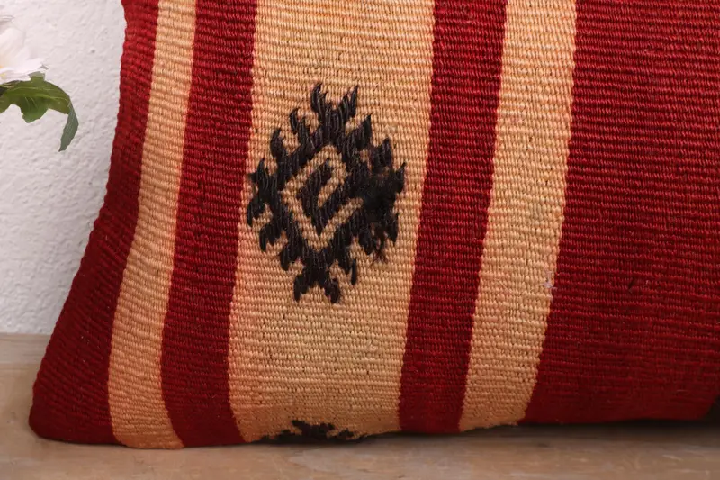Pillow for Sofa, Rustic Pillow Sham, Accent Throw Pillow Sham, 12x24 Red Cushion, Interior Designer Pillow, Pillow Cover, Ethnical Kilim Rug Pillow - 3