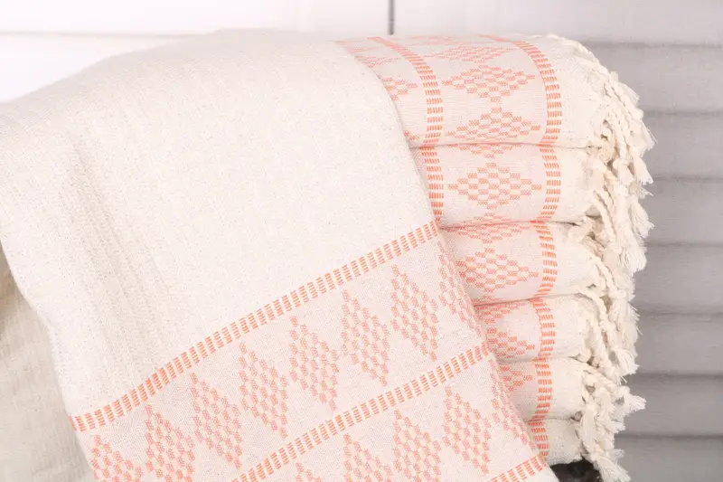 Custom Beach Towel Kilim Design Orange Linen, 36x71 Inches