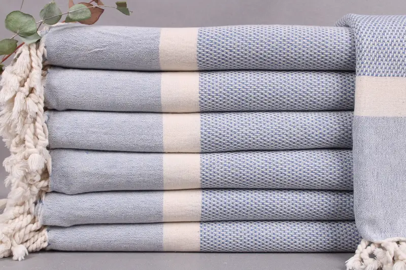 Beach Towel Monogram Light Blue Stripes, Organic Turkish Cotton, 36x67 Inches