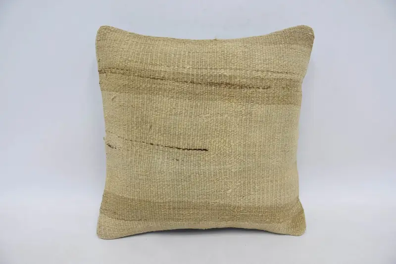 Kleiner, quadratischer, gestreifter Kissenbezug, beige, saisonales Dekor, marokkanisches 14 x 14 Zoll großes Kissen - 1