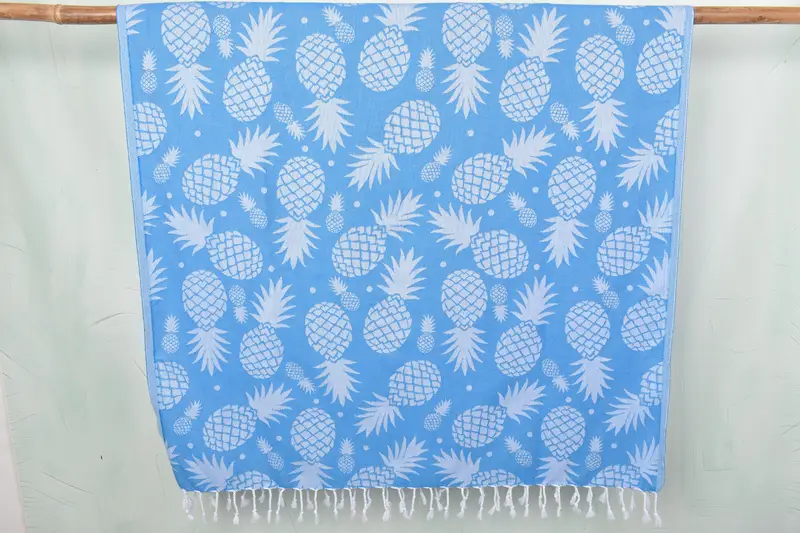 Bachelorette Towel Monogrammed Turquoise Pineapple Pattern, 36x71 Inches
