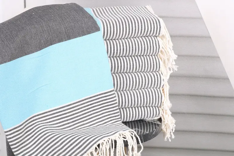 Turkish Towel Monogrammed Organic Cotton Turquoise-Black, 40x69 Inches