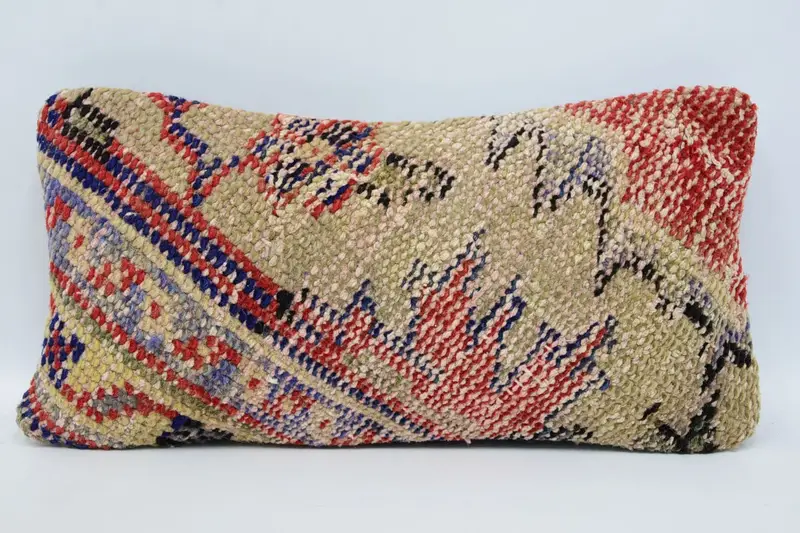 Vintage Moroccan Wool Cushion Case, 8x16 inch TexturedRed Cushion - 1