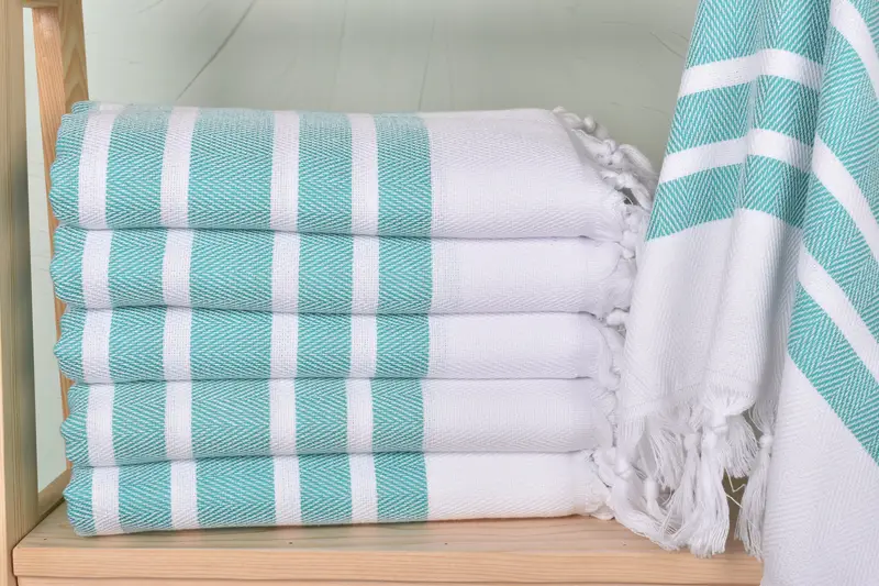 Personalized Turkish Bath Towel Chevron Benetton Green Beige, 40x71 Inches