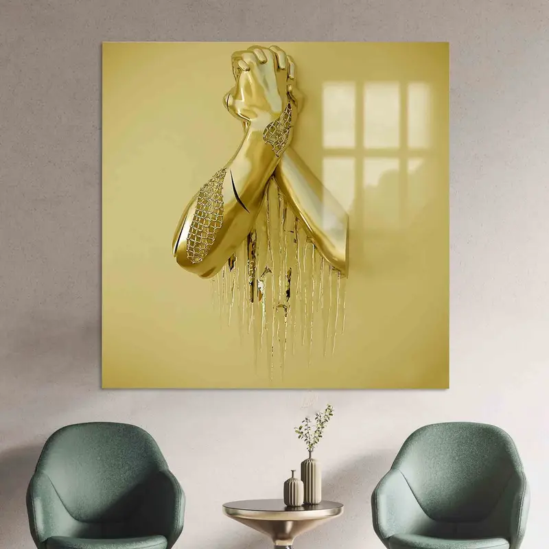 トレンディな3Dゴールド効果を備えた現代的なメタリックハンドプリントキャンバス