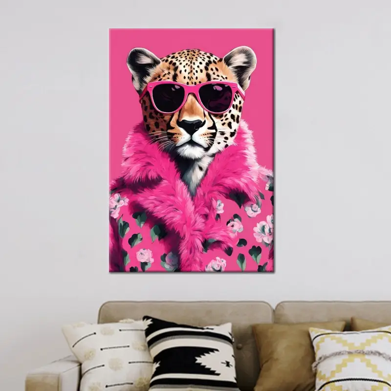 Moderne Geparden-Leinwand: Rosa, abstrakt, Raubkatzenkunst