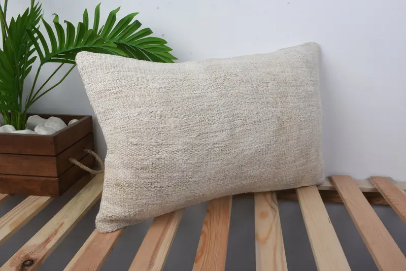 Kilim Cushion Sham, Handmade Kilim Cushion, Interior Designer Pillow, 12x20 Beige Cushion Case, Authentic Pillow Sham, Cushion Cover, Toss Cushion - 4