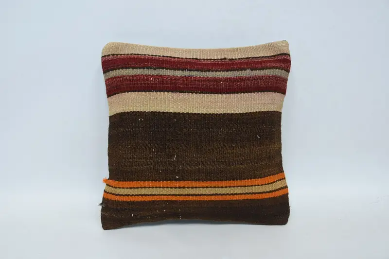 12x12 Brown Pillow, Boho Pillow, Cushion Case, Turkish Pillow, Ethnic Throw Pillow Sham, Retro Throw Cushion Case, Kilim Cushion Sham - 1