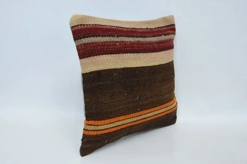 12x12 Brown Pillow, Boho Pillow, Cushion Case, Turkish Pillow, Ethnic Throw Pillow Sham, Retro Throw Cushion Case, Kilim Cushion Sham - 3
