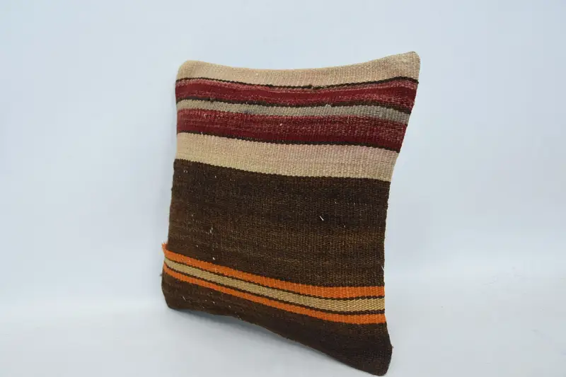 12x12 Brown Pillow, Boho Pillow, Cushion Case, Turkish Pillow, Ethnic Throw Pillow Sham, Retro Throw Cushion Case, Kilim Cushion Sham - 4