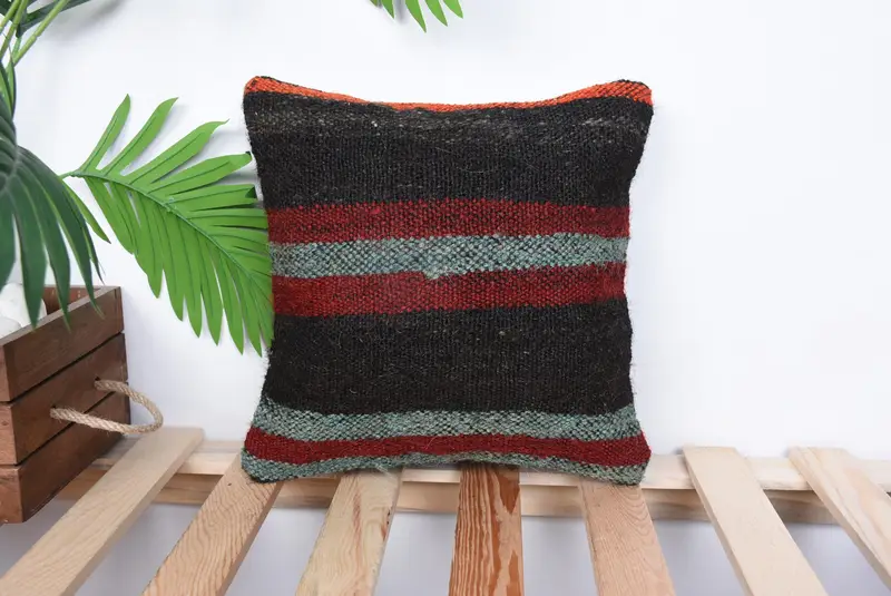 Vintage Kilim Pillow, Neutral Throw Pillow Sham, Vintage Kilim Throw Pillow, 12x12 Red Pillow Cover, Pillow for Couch, Cushion Cover - 1