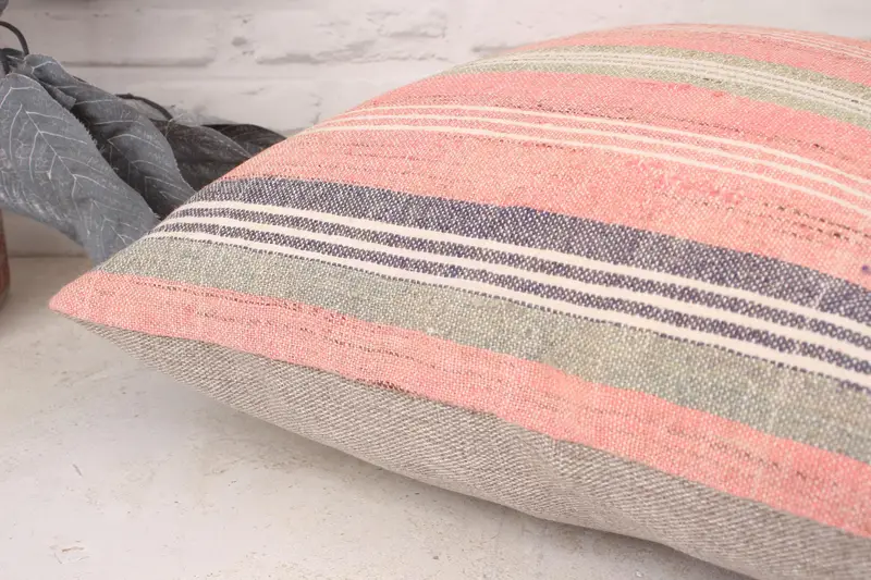 18x18 Pink Cushion, Pillow Case, Bright Cushion Case, Vintage Kilim Pillow, Turkish Kilim Pillow, Ethnic Throw Cushion Case, Kilim Pillow Cover - 6