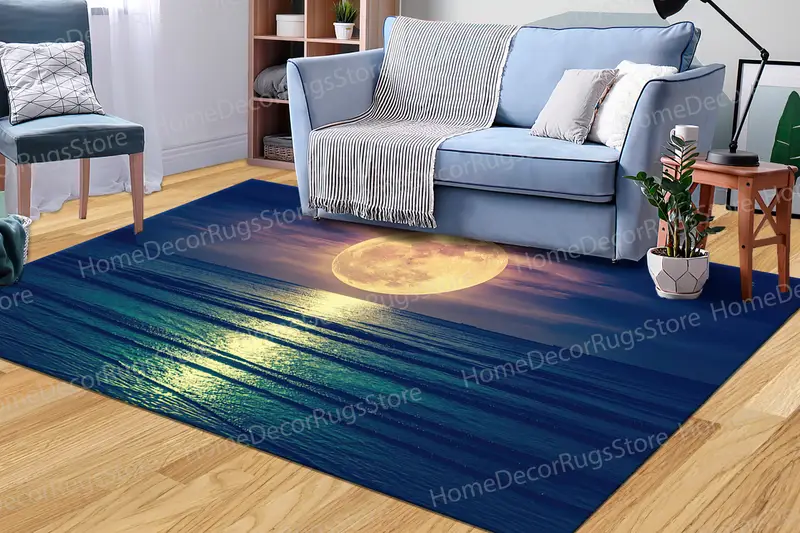 Mehtaplı Deniz Manzarası Baskılı Halı: Çağdaş Plaj Peyzaj Tasarımı