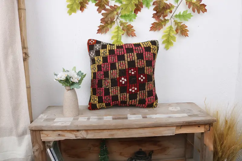 Customized Cushion, Vintage Pillow, Interior Designer Pillow, Turkish Rugs Pillow Cover, Pillow for Couch, 14x14 Brown Pillow Sham, Cushion Case - 1