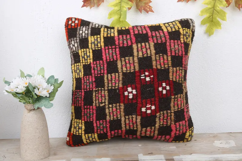 Customized Cushion, Vintage Pillow, Interior Designer Pillow, Turkish Rugs Pillow Cover, Pillow for Couch, 14x14 Brown Pillow Sham, Cushion Case - 2