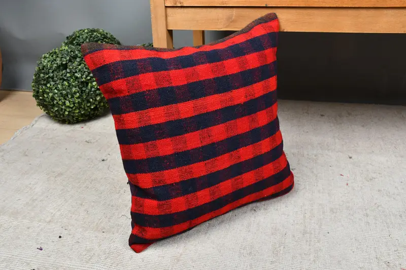 Retro Pillow Sham, Interior Designer Pillow, Home Decor Pillow, Pillow Cover, 18x18 Blue Pillow Cover, Throw Kilim Pillow - 7