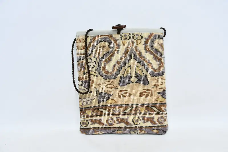 Vintage Motifli Minimalist Kilim Çanta, Ayarlanabilir Yün Çapraz Çanta