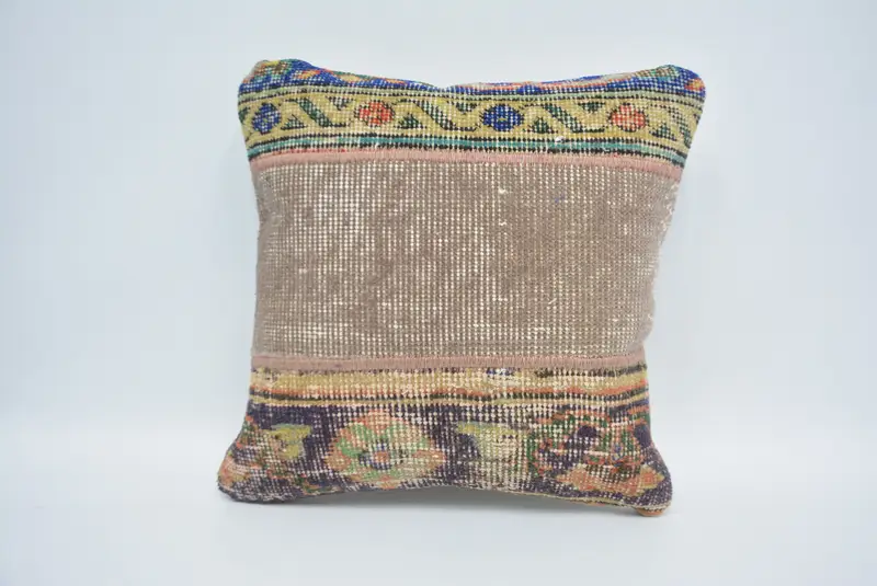 Pillow Sham, Antique Pillows, Boho Pillow Sham Cover, 16x16 Brown Pillow Sham, Turkish Kilim Pillow, Floor Pillow Sham - 1
