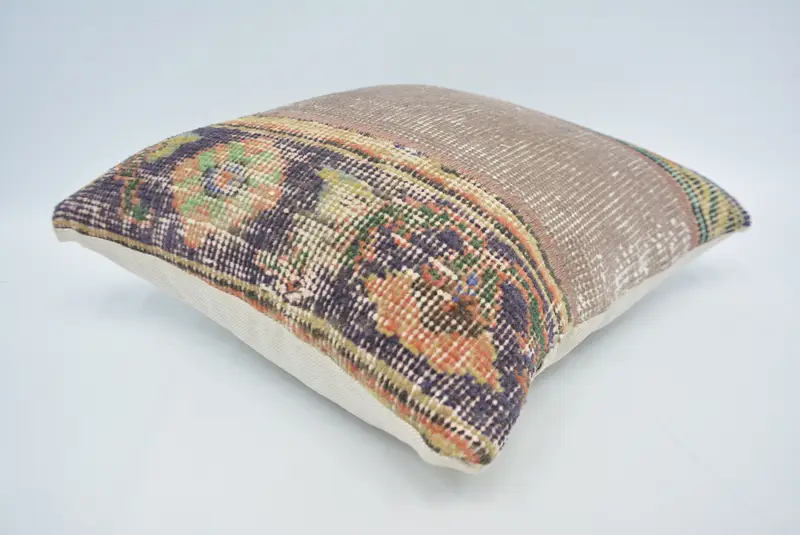Pillow Sham, Antique Pillows, Boho Pillow Sham Cover, 16x16 Brown Pillow Sham, Turkish Kilim Pillow, Floor Pillow Sham - 6