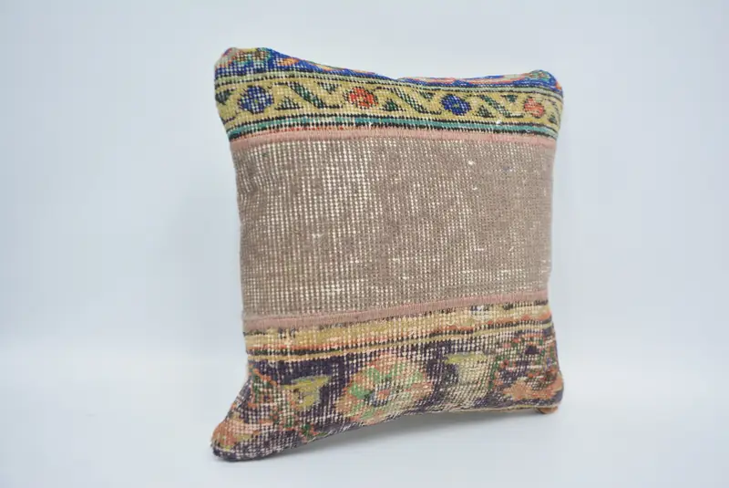 Pillow Sham, Antique Pillows, Boho Pillow Sham Cover, 16x16 Brown Pillow Sham, Turkish Kilim Pillow, Floor Pillow Sham - 3