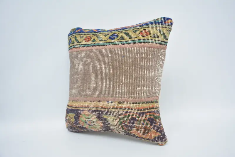 Pillow Sham, Antique Pillows, Boho Pillow Sham Cover, 16x16 Brown Pillow Sham, Turkish Kilim Pillow, Floor Pillow Sham - 4