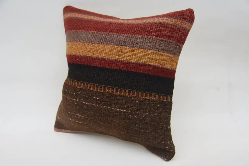 Boho Pillow, Cushion Case, Authentic Pillow Sham, Turkish Rugs Cushion Cover, Ethnical Kilim Rug Pillow, 12x12 Brown Pillow Case, Gift Pillow - 3