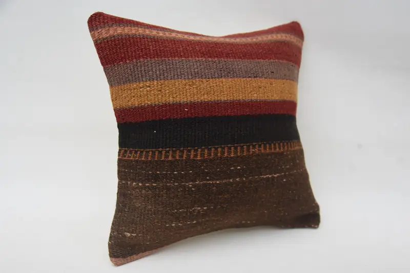 Boho Pillow, Cushion Case, Authentic Pillow Sham, Turkish Rugs Cushion Cover, Ethnical Kilim Rug Pillow, 12x12 Brown Pillow Case, Gift Pillow - 2