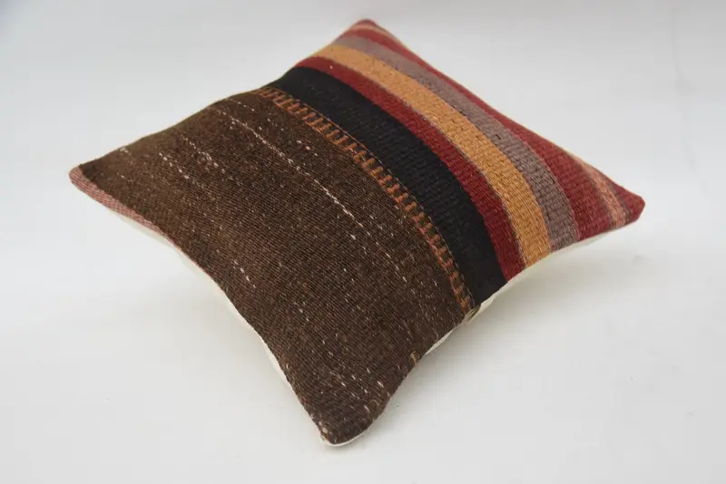 Boho Pillow, Cushion Case, Authentic Pillow Sham, Turkish Rugs Cushion Cover, Ethnical Kilim Rug Pillow, 12x12 Brown Pillow Case, Gift Pillow - 6