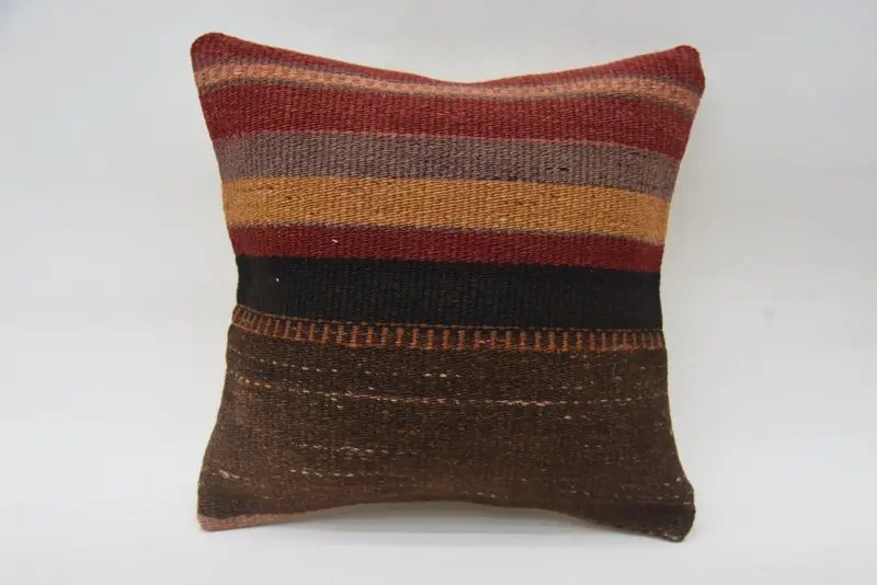 Boho Pillow, Cushion Case, Authentic Pillow Sham, Turkish Rugs Cushion Cover, Ethnical Kilim Rug Pillow, 12x12 Brown Pillow Case, Gift Pillow - 4