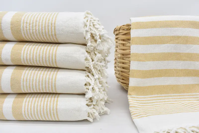 Mustard Striped Terry Towel, Bridal Shower Gift, Custom, 67x40 Inches