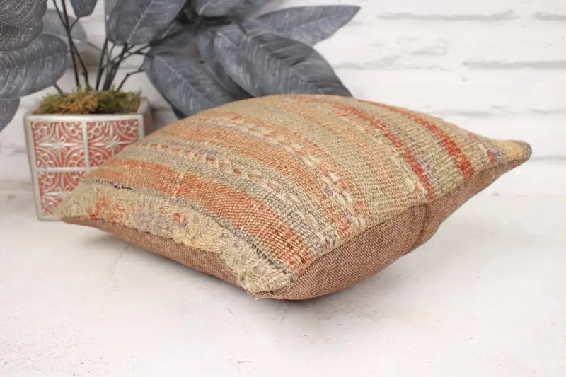 12x12 Beige Pillow Sham, Home Decor Pillow, Handmade Rug Seat Cushion, Turkish Kilim Pillow, Bright Cushion, Throw Kilim Pillow, Cushion - 6