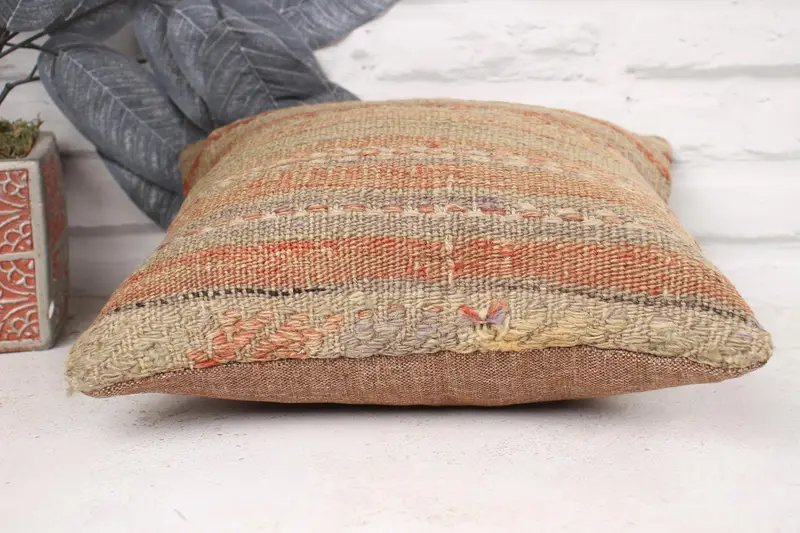 12x12 Beige Pillow Sham, Home Decor Pillow, Handmade Rug Seat Cushion, Turkish Kilim Pillow, Bright Cushion, Throw Kilim Pillow, Cushion - 5