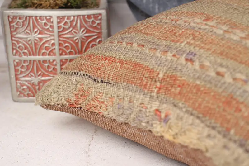 12x12 Beige Pillow Sham, Home Decor Pillow, Handmade Rug Seat Cushion, Turkish Kilim Pillow, Bright Cushion, Throw Kilim Pillow, Cushion - 7