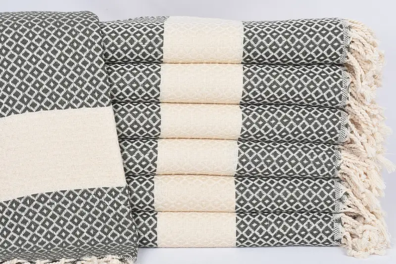 Dark Green Geometric Monogrammed Turkish Beach Towel, 70x40 Inches
