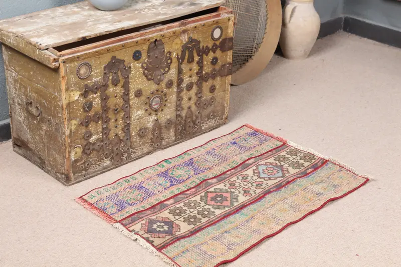 Alfombra Azul y Beige 60x80cm Diseño Botánico