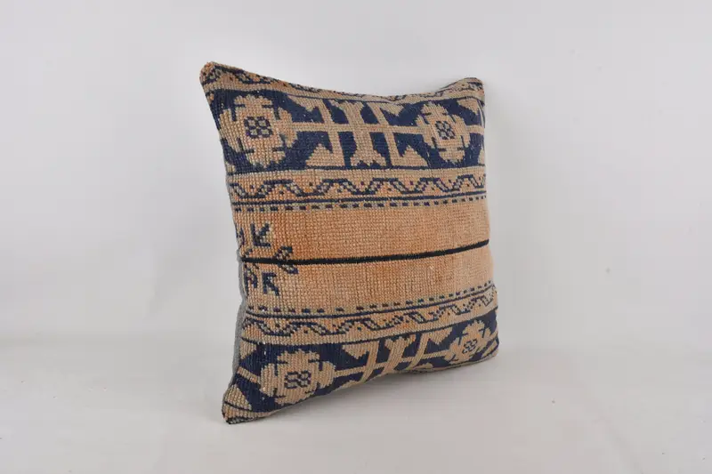 Vintage Kilim Pillow, Antique Pillows, Turkish Bench Pillow, 24x24 Blue Pillow, Pillow for Couch, Neutral Pillow, Pillow Cover - 2