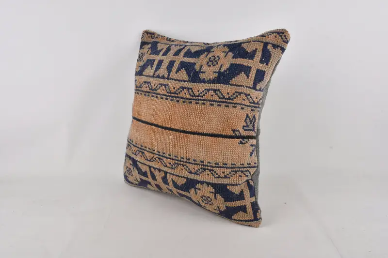 Vintage Kilim Pillow, Antique Pillows, Turkish Bench Pillow, 24x24 Blue Pillow, Pillow for Couch, Neutral Pillow, Pillow Cover - 3