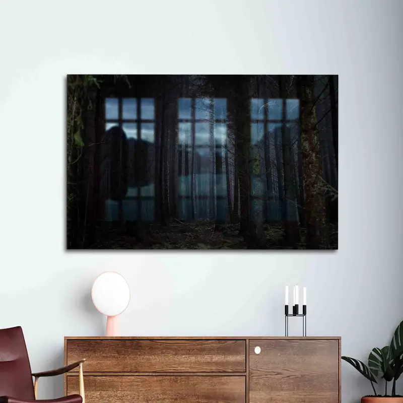 エレガントなプリントガラス：黒い夜の森の風景のテーマ