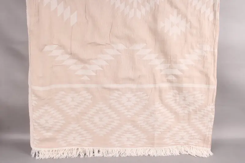 Beige Throw Blanket Handmade Organic Turkish Cotton, 56x83 Inches