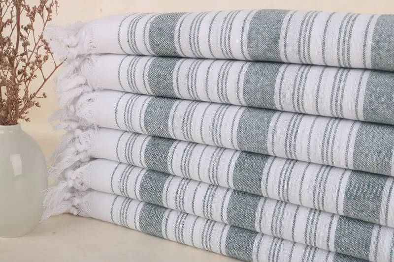 ボーイフレンドギフト トルコ綿 ダークグリーンストライプタオル 32x67インチ