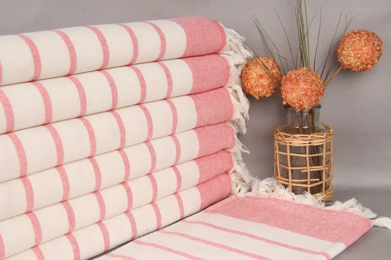 Custom Hand Towel Organic Cotton Red Stripes, 18x36 Inches