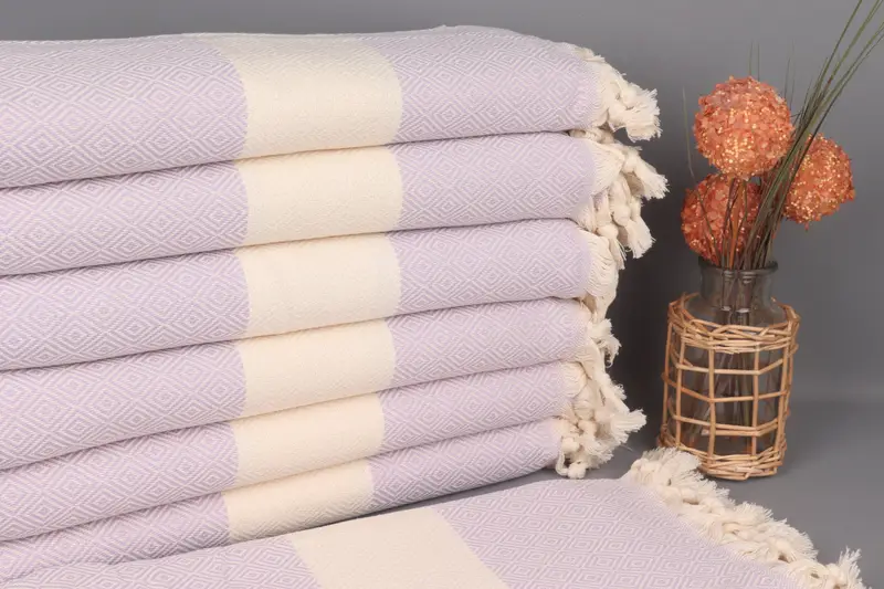 Embroidered Beach Towel Lilac Diamond Turkish Cotton, 40x71 Inches