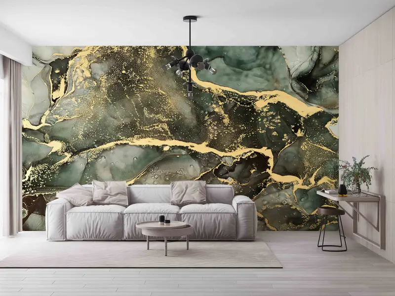 Elegante Tapete mit grünem Marmordruck: Luxuriöses zeitgenössisches Design