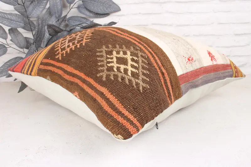 Cushion Case, 24x24 Beige Pillow Sham, Shabby Chic Pillow, Turkish Pillow, Vintage Pillow, Boho Pillow Sham Cover, Handmade Rug Seat Pillow Sham - 6