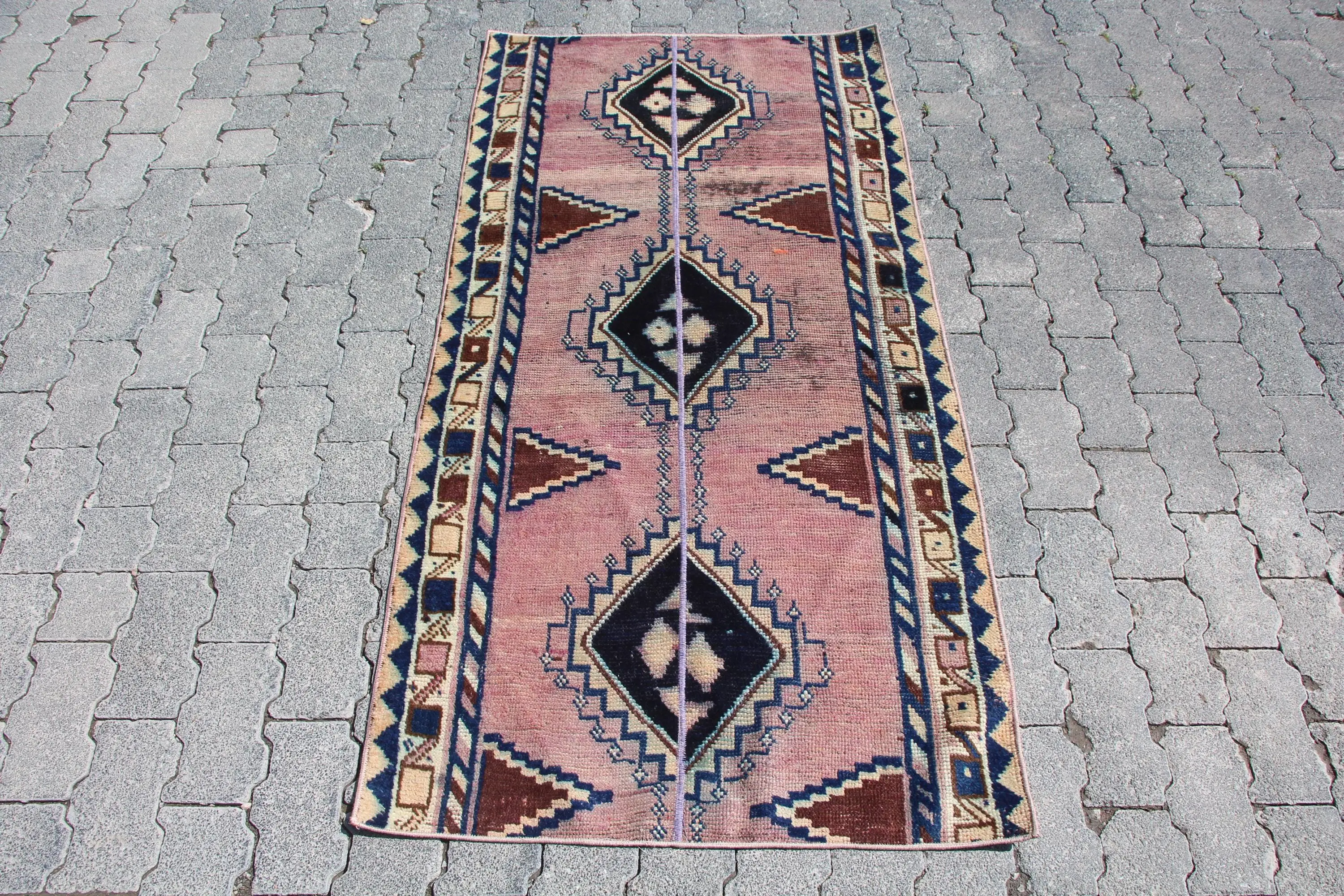 Vintage Turkish Rug 2.6x5.2 ft (79x159 cm), Red Abstract Rug - 1