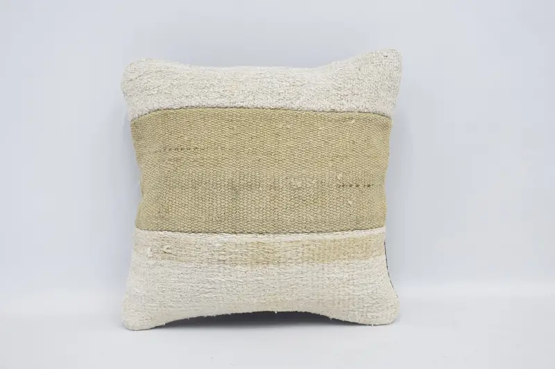 16x16 White Pillow Sham, Pillow Case, Pillow for Couch, Ethnic Cushion Case, Boho Pillow, Bolster Throw Pillow Cover, Handmade Kilim Cushion - 1