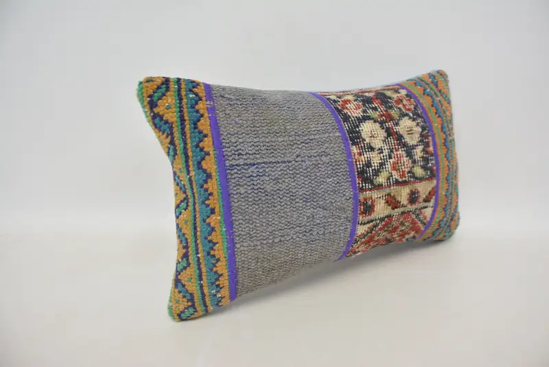 Turkish Pillow, Interior Designer Pillow, Vintage Kilim Pillow, Anatolian Cushion Case, Ethnic Cushion Cover, Pillow Cover, 12x20 Blue Cushion Cover - 3