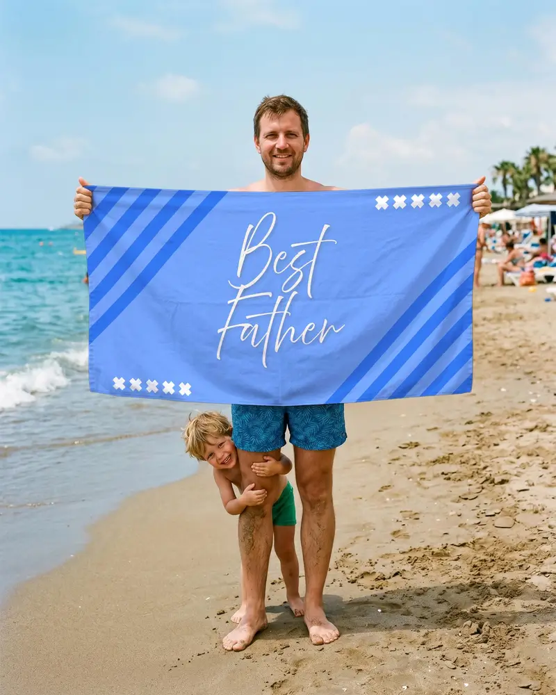 Blue Personalized Dad Beach Towel, Custom Name Gift for Father, Perfect for Pool or Vacation - 1