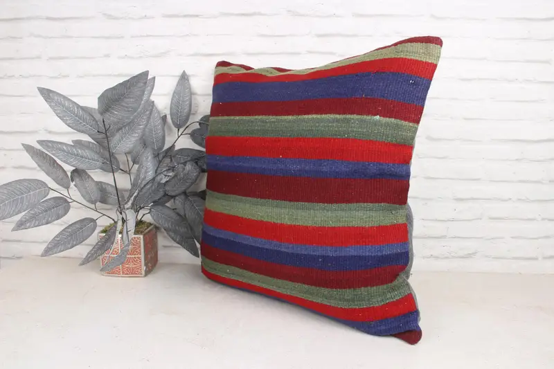 Floor Cushion Case, Ethnic Cushion, Antique Pillows, Boho Pillow Sham Cover, Kilim Pillow Cover, Cushion, 24x24 Red Cushion Case - 4
