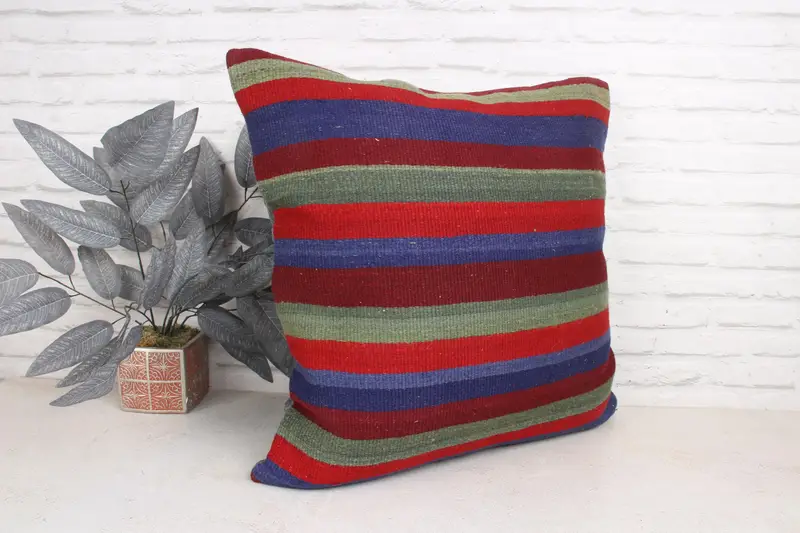 Floor Cushion Case, Ethnic Cushion, Antique Pillows, Boho Pillow Sham Cover, Kilim Pillow Cover, Cushion, 24x24 Red Cushion Case - 3